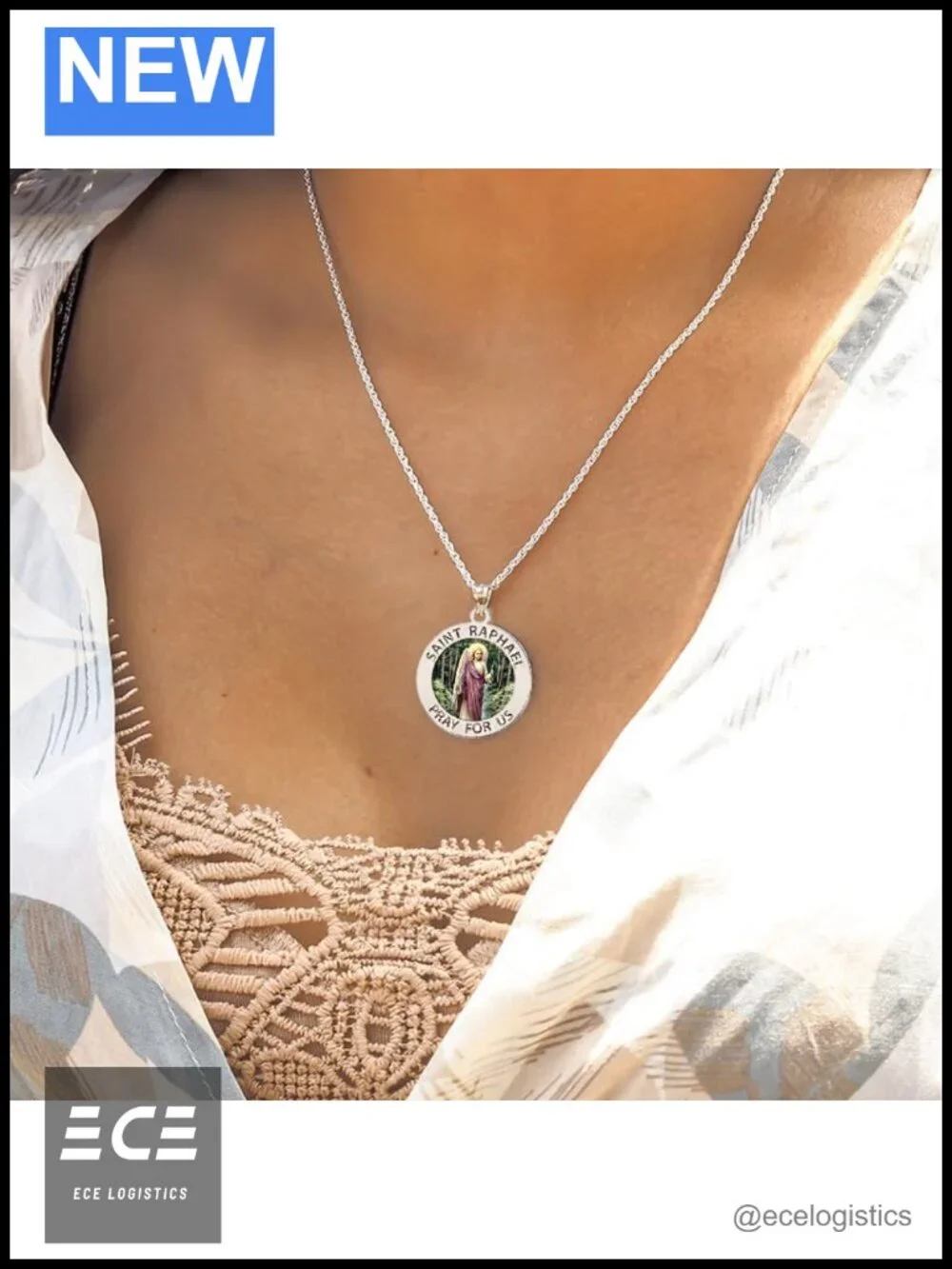 Saint Raphael Religious Medal Pendant 2/3 Inch Silver